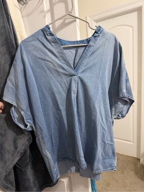 Light Blue Denim V-Neck Tunic Top